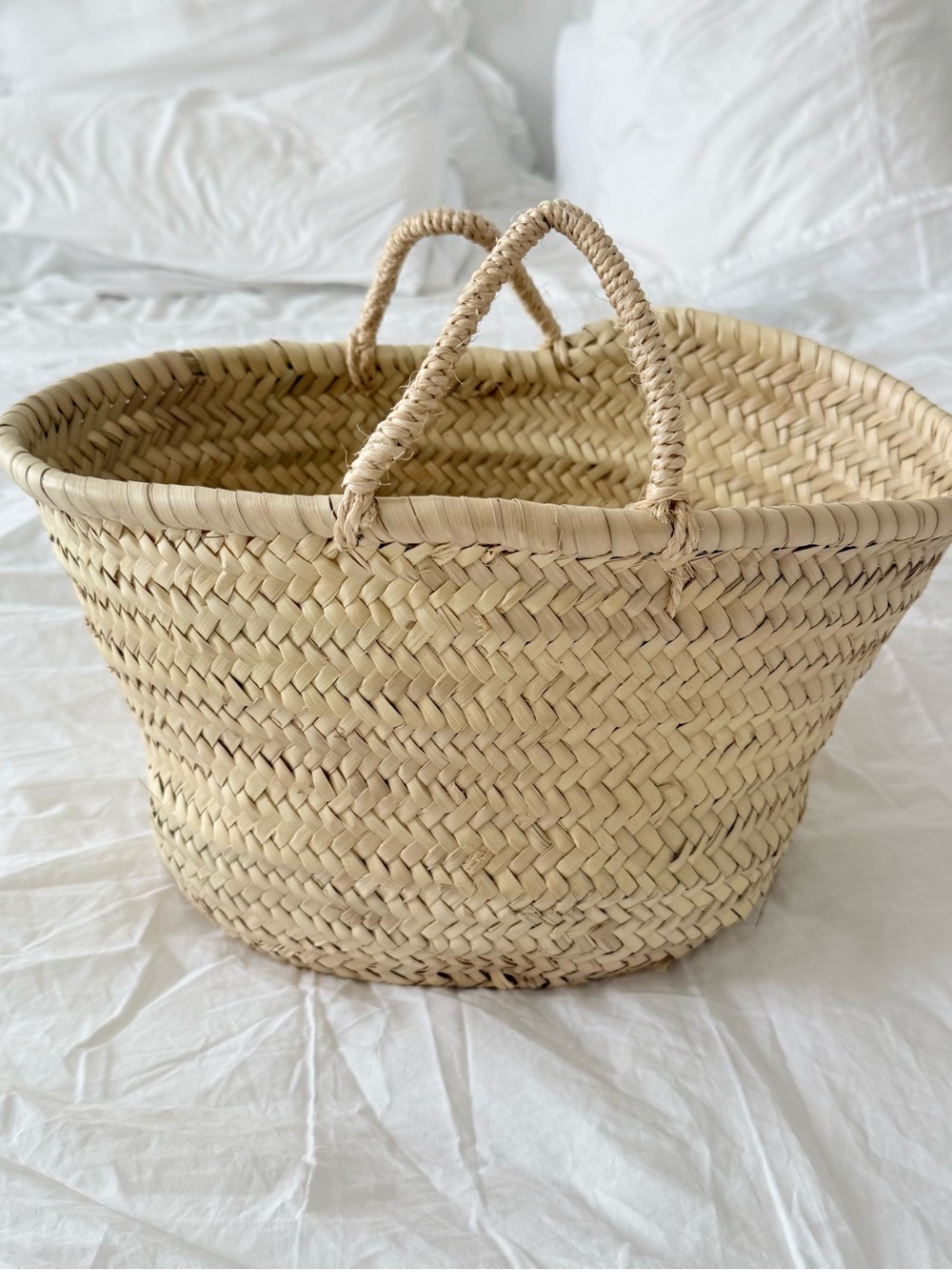 Handwoven Straw Market Basket - Natural Straw Color